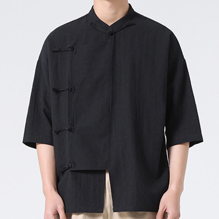 Buddha Stones Camisas de manga corta para hombre, estilo Summer Tang, con cuello mandarín y botones de rana. - image 18