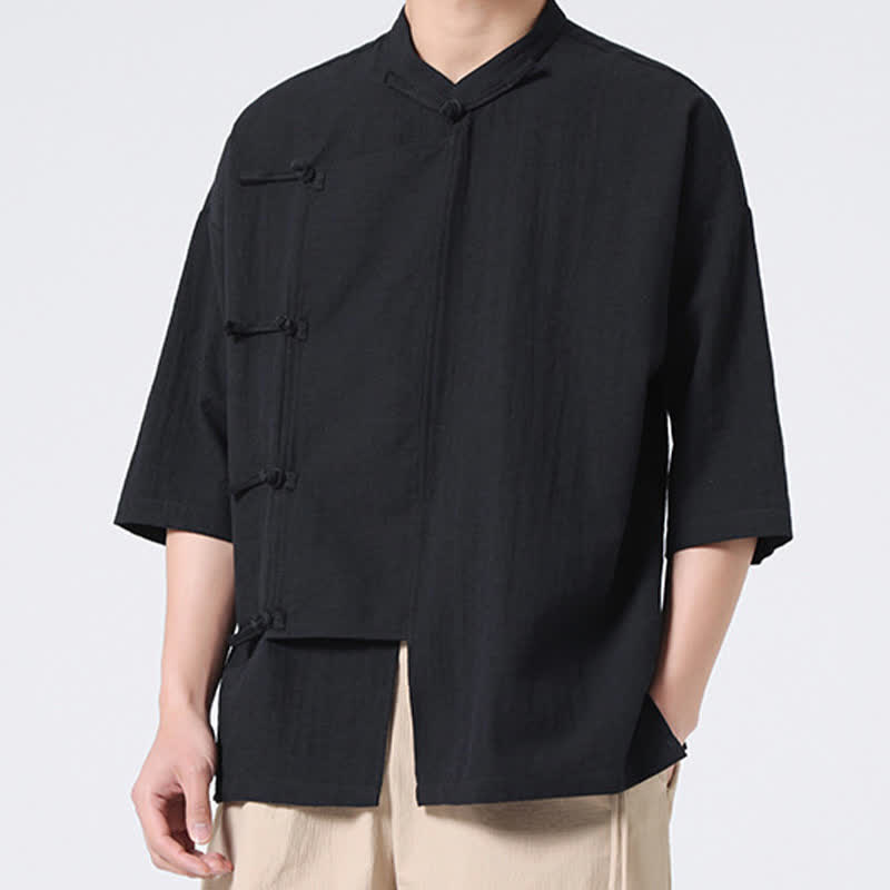 Buddha Stones Camisas de manga corta para hombre, estilo Summer Tang, con cuello mandarín y botones de rana. - image 15