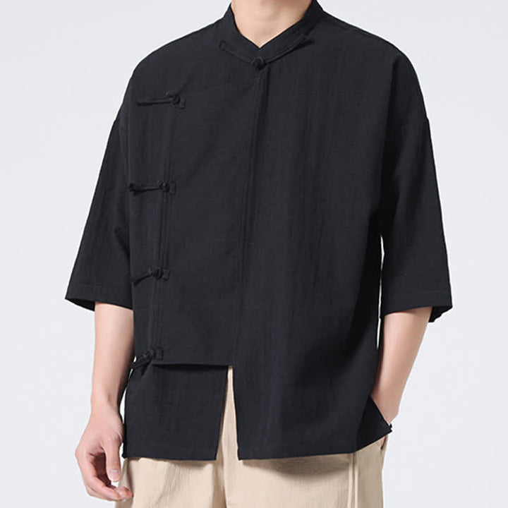 Buddha Stones Camisas de manga corta para hombre, estilo Summer Tang, con cuello mandarín y botones de rana. - image 15