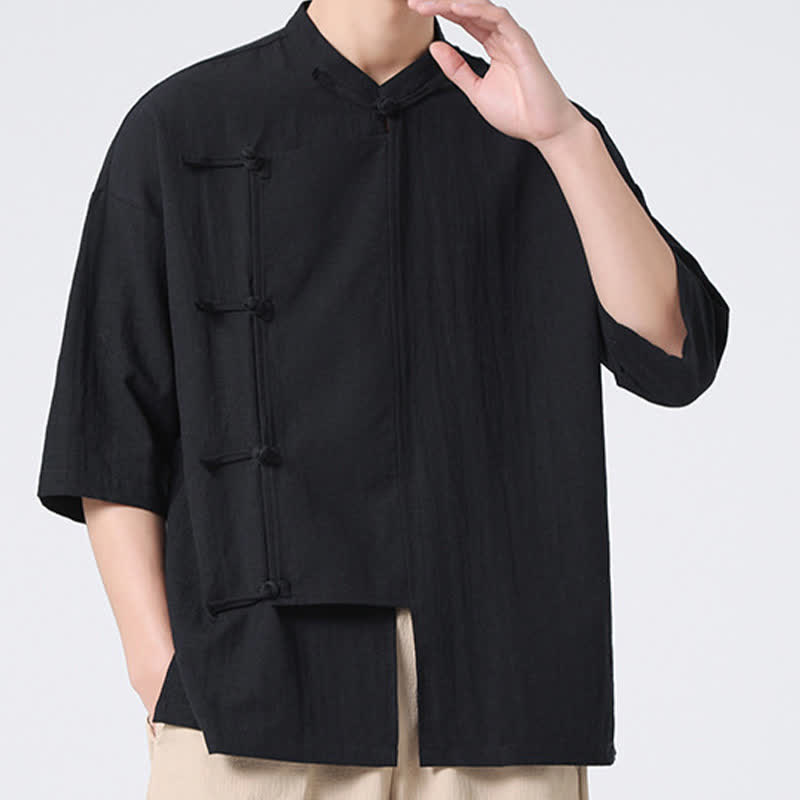 Buddha Stones Camisas de manga corta para hombre, estilo Summer Tang, con cuello mandarín y botones de rana. - image 20