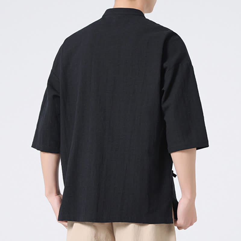 Buddha Stones Camisas de manga corta para hombre, estilo Summer Tang, con cuello mandarín y botones de rana. - image 16