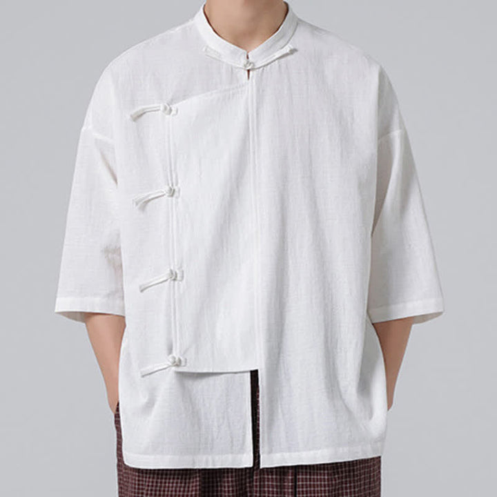 Buddha Stones Camisas de manga corta para hombre, estilo Summer Tang, con cuello mandarín y botones de rana. - Blanco - US/UK/AU46, EU56 (5XL) - image 21