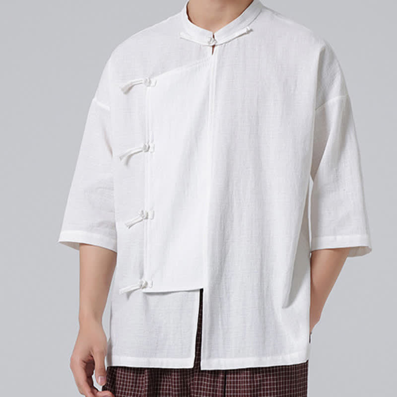 Buddha Stones Camisas de manga corta para hombre, estilo Summer Tang, con cuello mandarín y botones de rana. - image 27