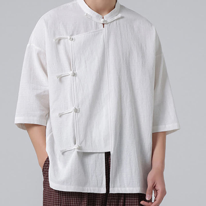 Buddha Stones Camisas de manga corta para hombre, estilo Summer Tang, con cuello mandarín y botones de rana. - image 24
