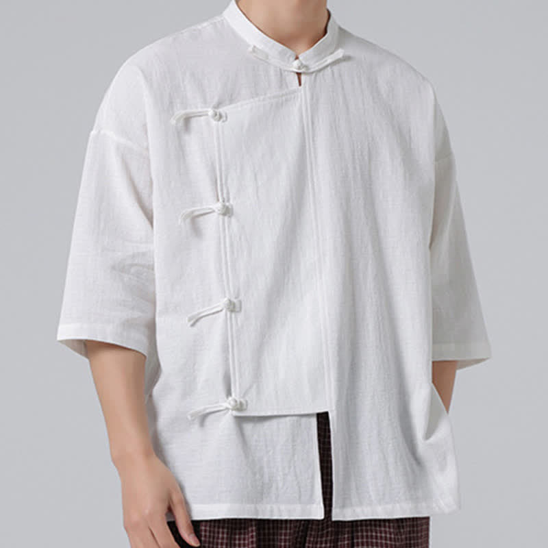 Buddha Stones Camisas de manga corta para hombre, estilo Summer Tang, con cuello mandarín y botones de rana. - image 28