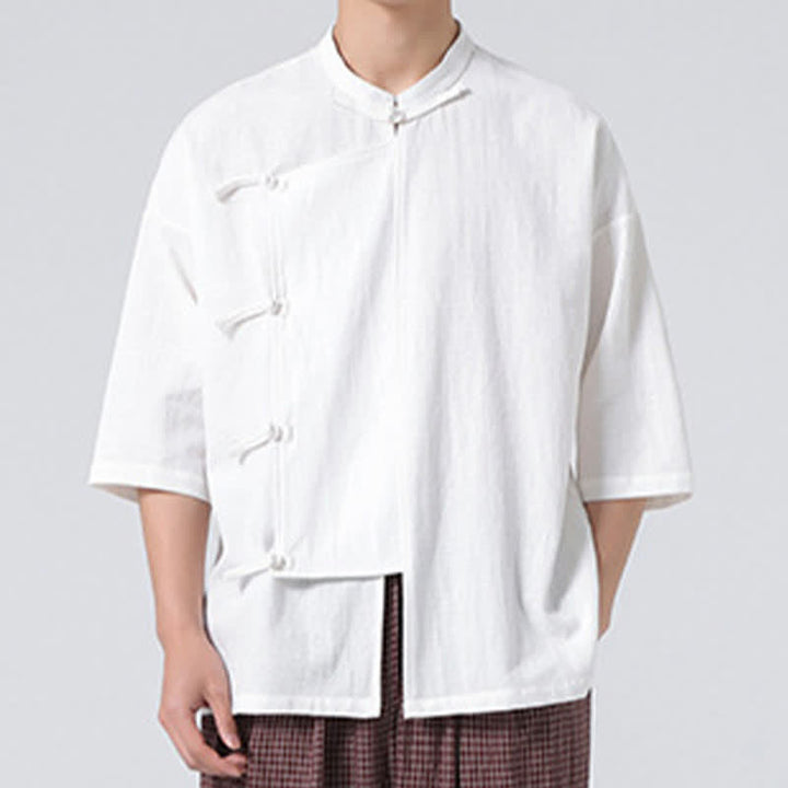 Buddha Stones Camisas de manga corta para hombre, estilo Summer Tang, con cuello mandarín y botones de rana. - image 22