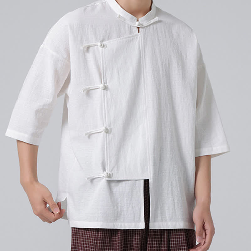Buddha Stones Camisas de manga corta para hombre, estilo Summer Tang, con cuello mandarín y botones de rana. - image 26