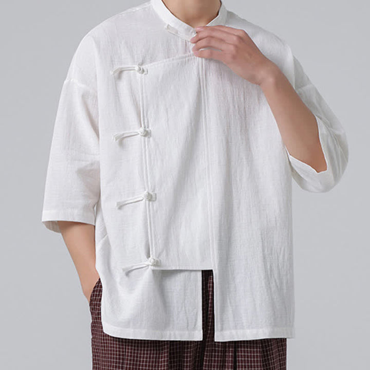 Buddha Stones Camisas de manga corta para hombre, estilo Summer Tang, con cuello mandarín y botones de rana. - image 23