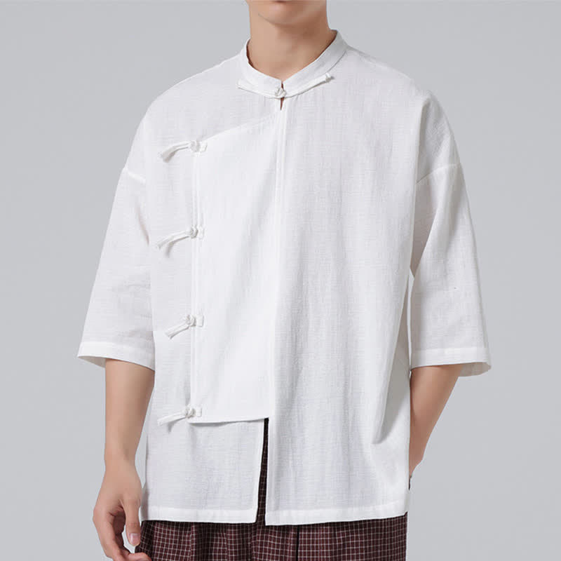 Buddha Stones Camisas de manga corta para hombre, estilo Summer Tang, con cuello mandarín y botones de rana. - image 29