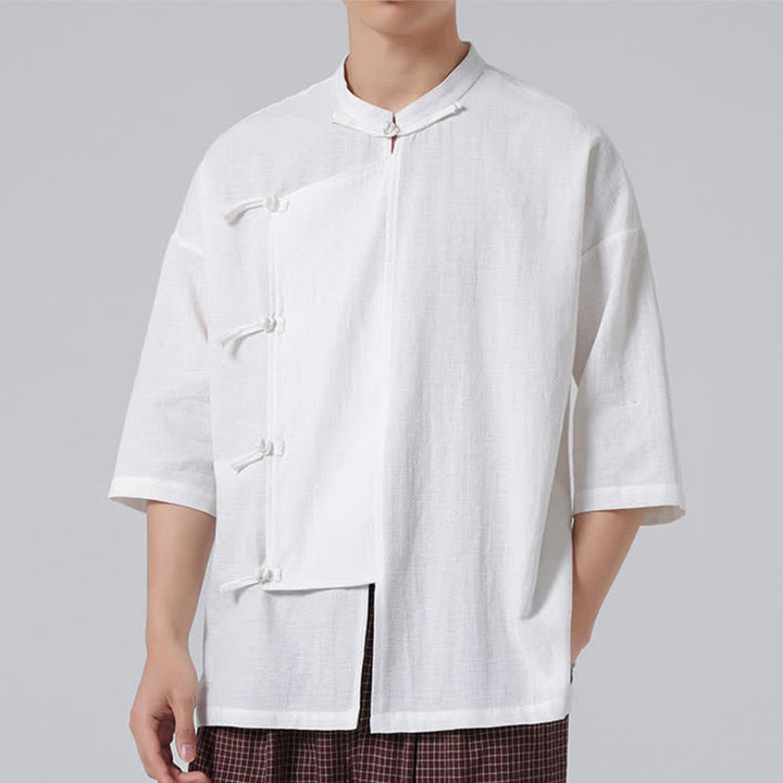 Buddha Stones Camisas de manga corta para hombre, estilo Summer Tang, con cuello mandarín y botones de rana. - image 29