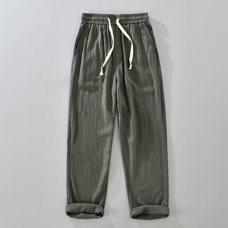 Buddha Stones Pantalones largos de verano informales de estilo vintage con cordón ajustable, color liso, corte ajustado y bolsillos. - Verde oliva oscuro - US/UK/AU42, EU52 (3XL) - image 0