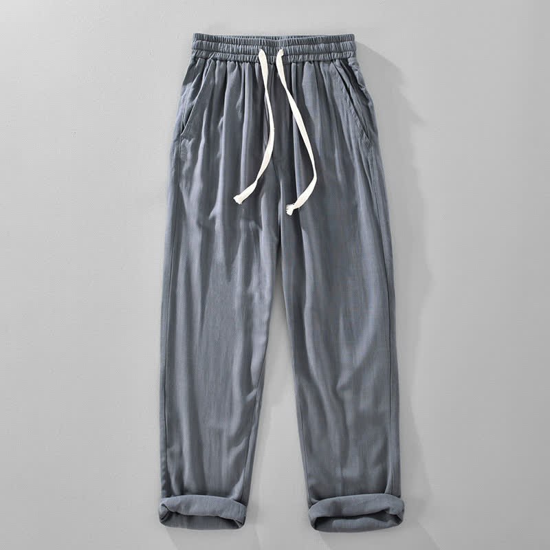 Buddha Stones Pantalones largos de verano informales de estilo vintage con cordón ajustable, color liso, corte ajustado y bolsillos. - Gris pizarra - US/UK/AU42, EU52 (3XL) - image 1