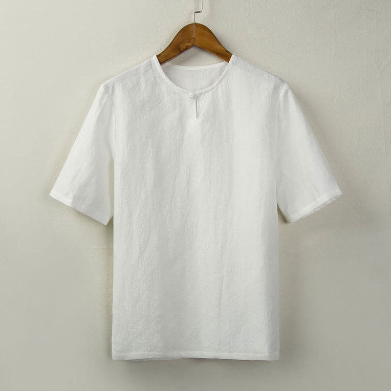 Buddha Stones Camisas de hombre lisas con botones y abertura lateral, estilo Tang, para verano. - Blanco - US/UK/AU46, EU56 (5XL) - image 14