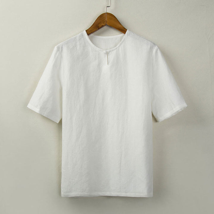Buddha Stones Camisas de hombre lisas con botones y abertura lateral, estilo Tang, para verano. - Blanco - US/UK/AU46, EU56 (5XL) - image 14
