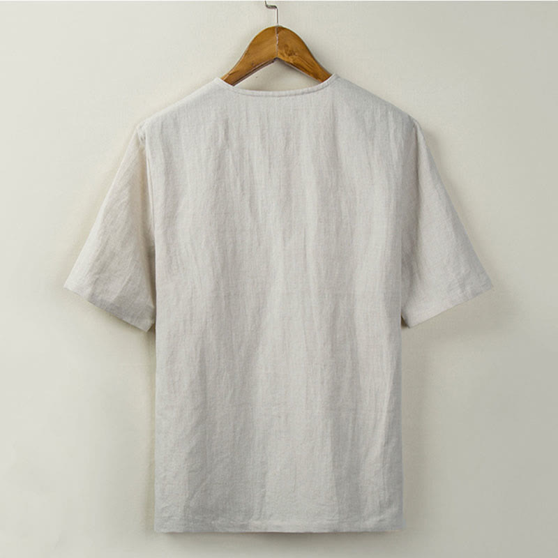 Buddha Stones Camisas de hombre lisas con botones y abertura lateral, estilo Tang, para verano. - image 1