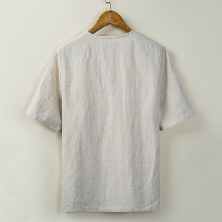 Buddha Stones Camisas de hombre lisas con botones y abertura lateral, estilo Tang, para verano. - image 1