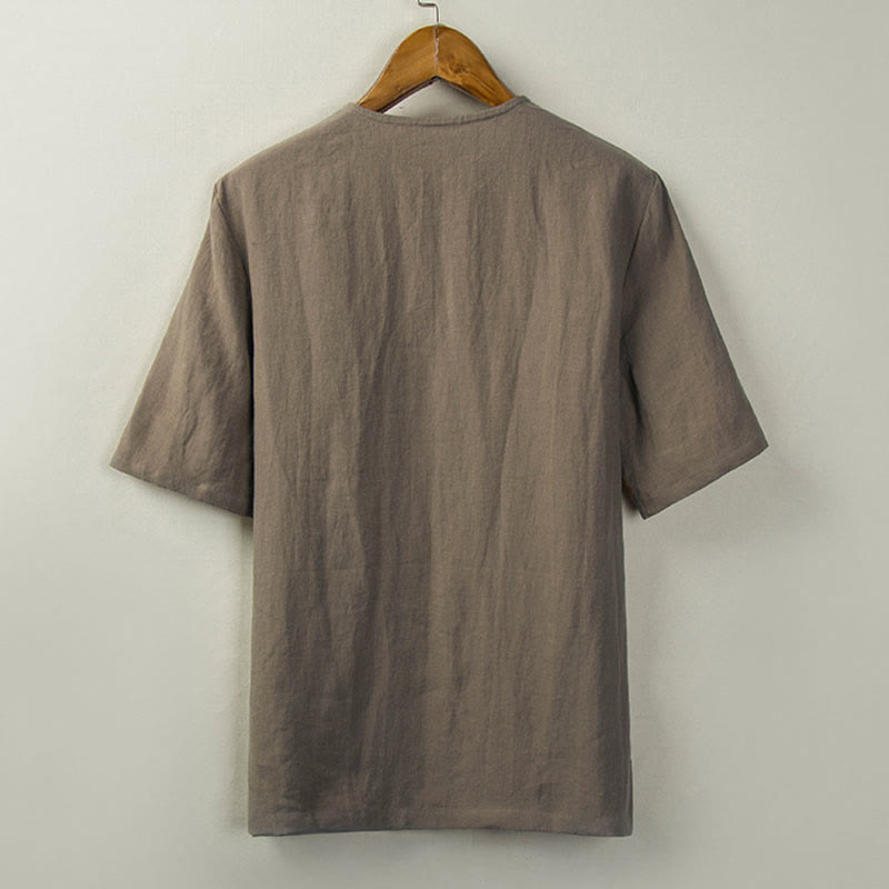 Buddha Stones Camisas de hombre lisas con botones y abertura lateral, estilo Tang, para verano. - image 13