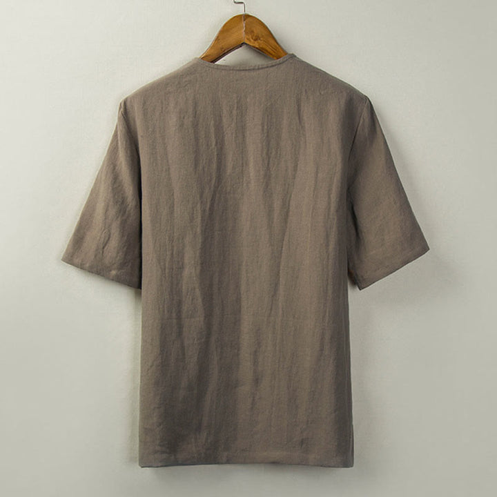 Buddha Stones Camisas de hombre lisas con botones y abertura lateral, estilo Tang, para verano. - image 13