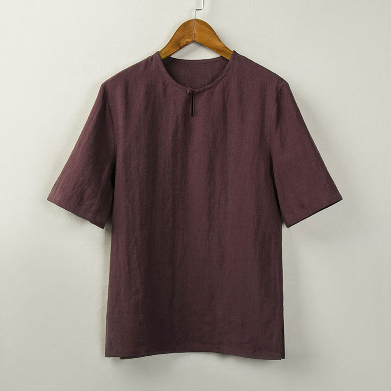 Buddha Stones Camisas de hombre lisas con botones y abertura lateral, estilo Tang, para verano. - Rojo oscuro - US/UK/AU46, EU56 (5XL) - image 2
