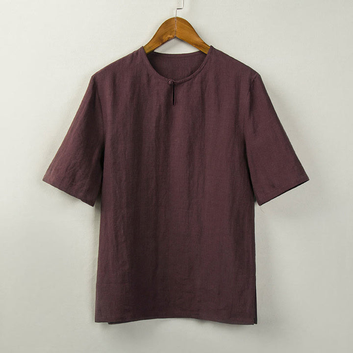 Buddha Stones Camisas de hombre lisas con botones y abertura lateral, estilo Tang, para verano. - Rojo oscuro - US/UK/AU46, EU56 (5XL) - image 2