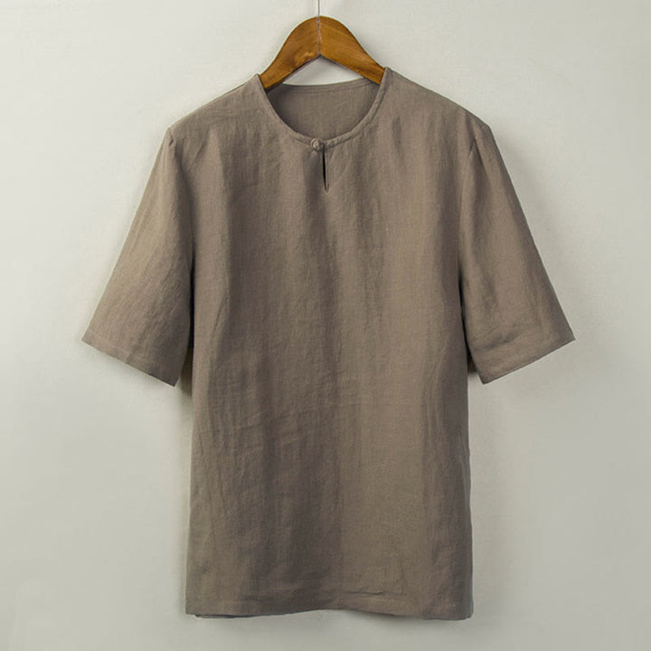Buddha Stones Camisas de hombre lisas con botones y abertura lateral, estilo Tang, para verano. - Broncearse - US/UK/AU46, EU56 (5XL) - image 12