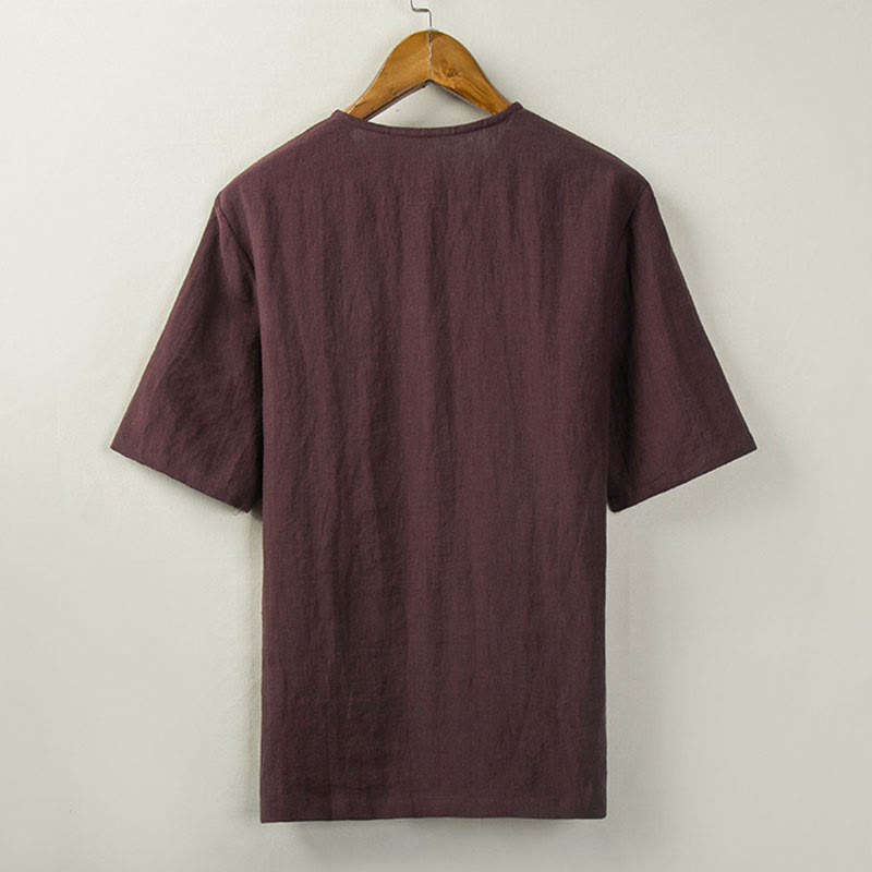 Buddha Stones Camisas de hombre lisas con botones y abertura lateral, estilo Tang, para verano. - image 3