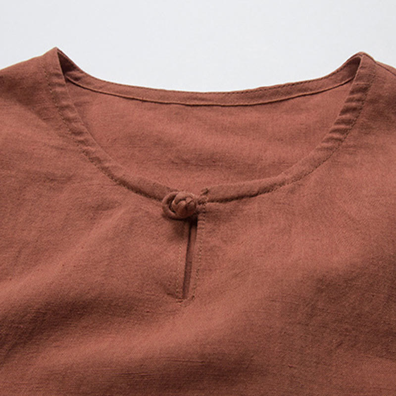 Buddha Stones Camisas de hombre lisas con botones y abertura lateral, estilo Tang, para verano. - image 8