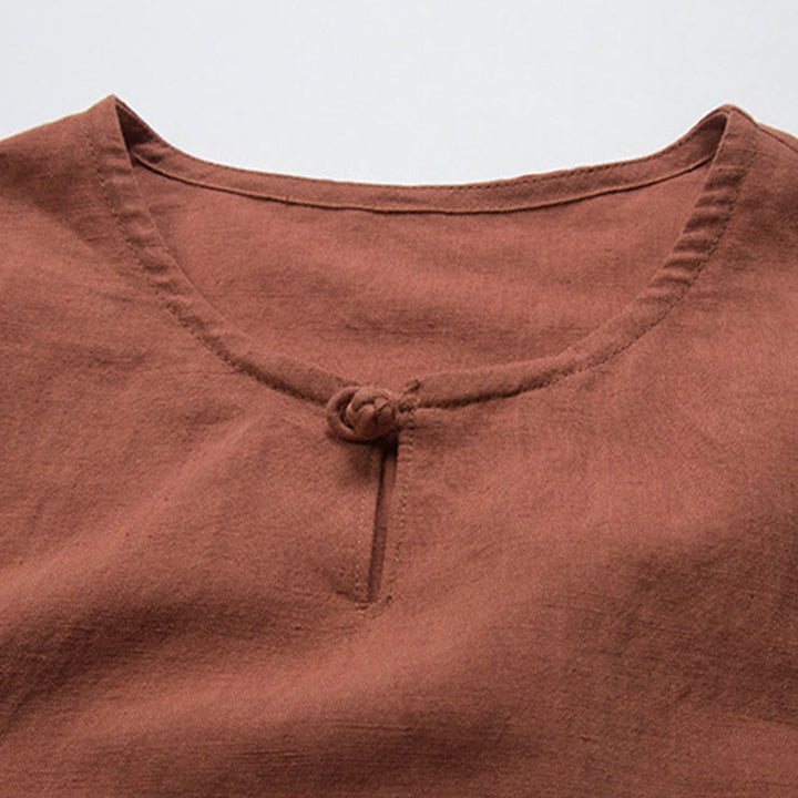 Buddha Stones Camisas de hombre lisas con botones y abertura lateral, estilo Tang, para verano. - image 8