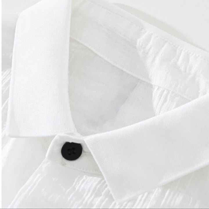Buddha Stones Camisas de hombre lisas, informales, minimalistas y con botones, para verano. - image 12