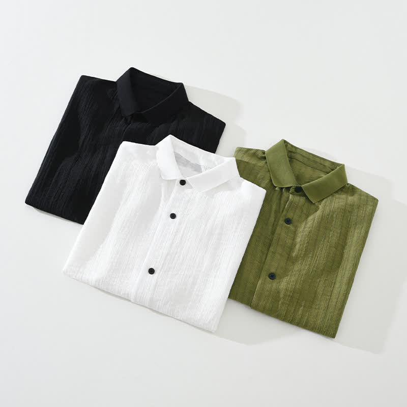 Buddha Stones Camisas de hombre lisas, informales, minimalistas y con botones, para verano. - image 16