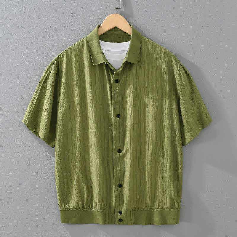 Buddha Stones Camisas de hombre lisas, informales, minimalistas y con botones, para verano. - Verde oliva - US/UK/AU46, EU56 (5XL) - image 0