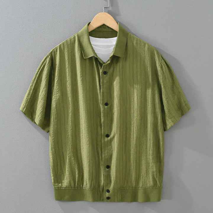 Buddha Stones Camisas de hombre lisas, informales, minimalistas y con botones, para verano. - Verde oliva - US/UK/AU46, EU56 (5XL) - image 0
