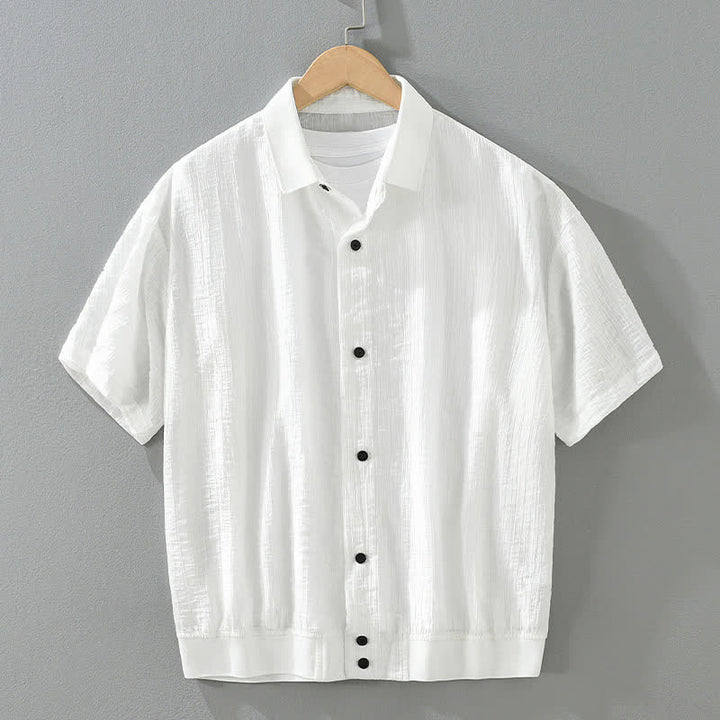 Buddha Stones Camisas de hombre lisas, informales, minimalistas y con botones, para verano. - Blanco - US/UK/AU46, EU56 (5XL) - image 11