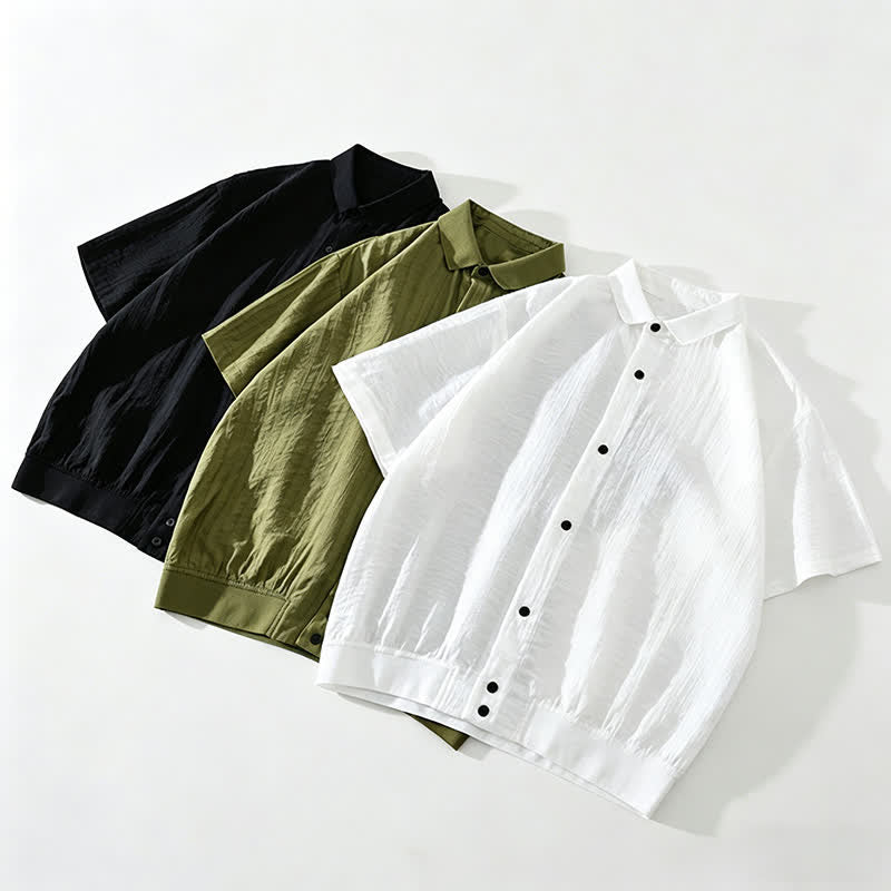 Buddha Stones Camisas de hombre lisas, informales, minimalistas y con botones, para verano. - image 17