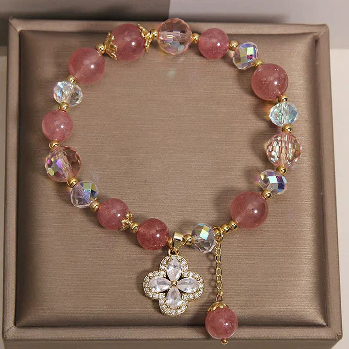 Buddha Stones Pulsera con borla de cuentas de cuarzo fresa y trébol - image 6