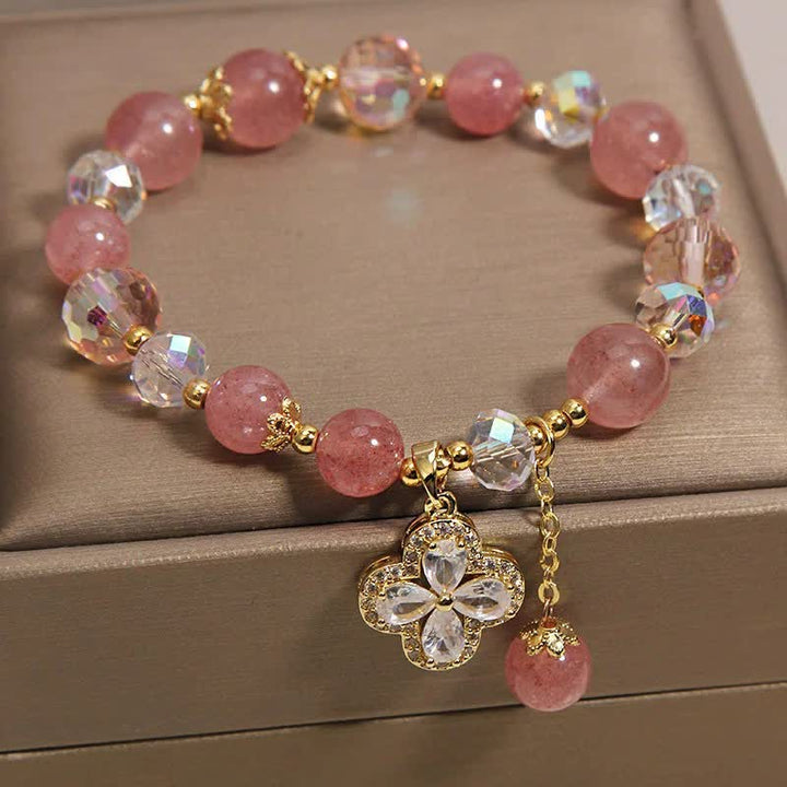 Buddha Stones Pulsera con borla de cuentas de cuarzo fresa y trébol - image 3