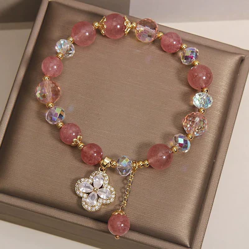 Buddha Stones Pulsera con borla de cuentas de cuarzo fresa y trébol - image 4