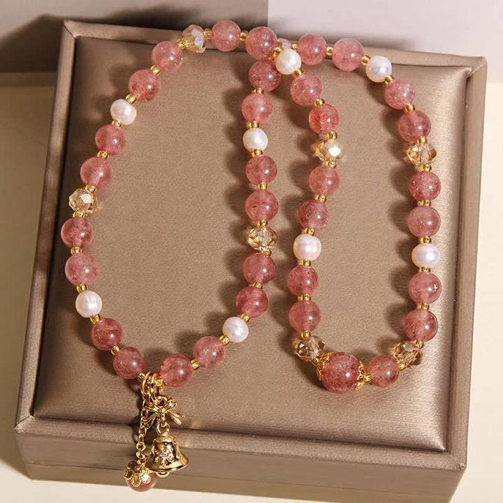 Buddha Stones Pulsera doble de encaje con perlas, cuarzo fresa y mariposa. - image 9