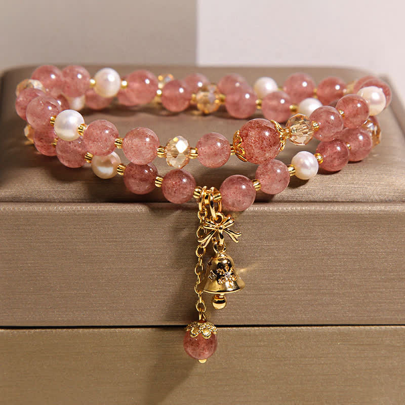 Buddha Stones Pulsera doble de encaje con perlas, cuarzo fresa y mariposa. - Cuarzo fresa (Amor ♥ Sanación) - image 0