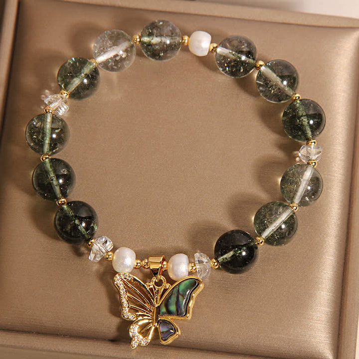 Buddha Stones Pulsera de cuentas con mariposa y detalles de perlas fantasma verdes - image 7