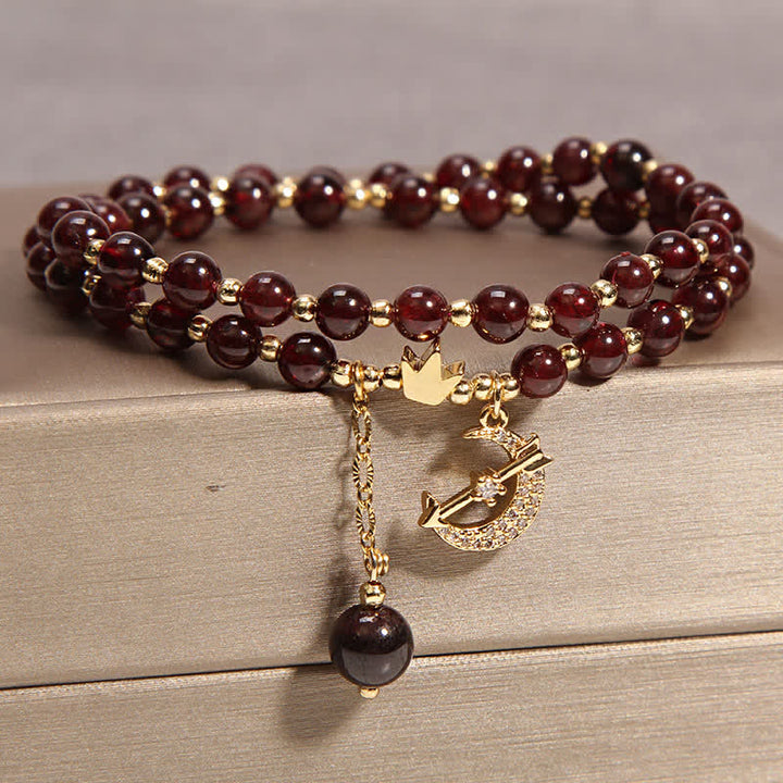 Buddha Stones Pulsera de cuentas de doble vuelta con diseño de luna y corona para purificación - image 8