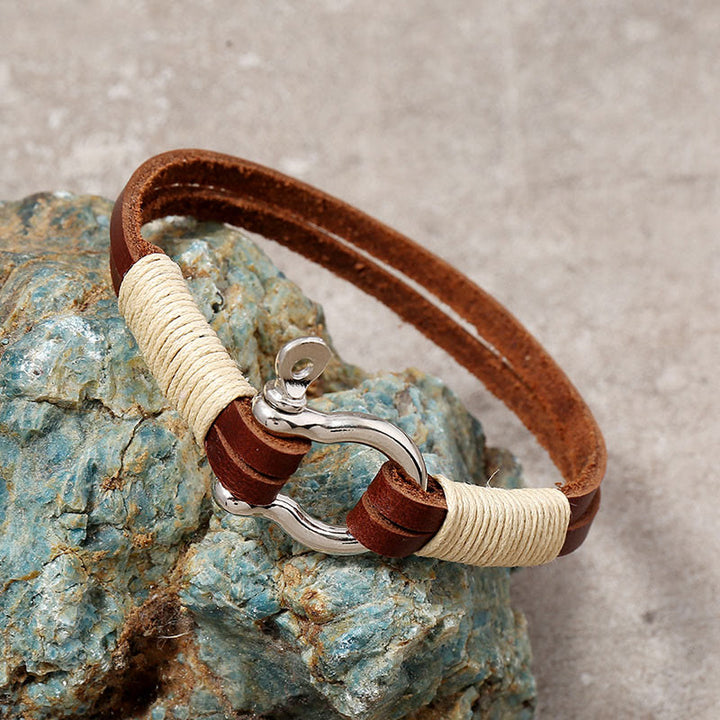 Buddha Stones Pulsera de equilibrio con grillete de hilo enrollado doble de cuero - image 1