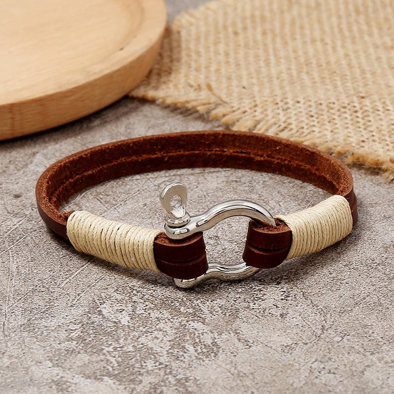 Buddha Stones Pulsera de equilibrio con grillete de hilo enrollado doble de cuero - Cuero (circunferencia de la muñeca: 19–20 cm) - image 0