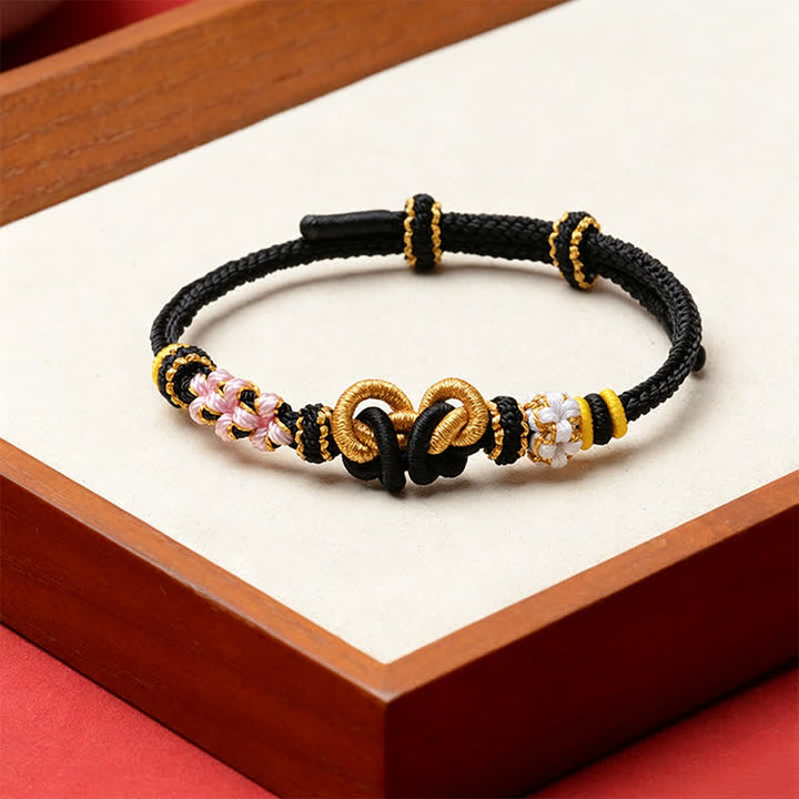 Buddha Stones Pulsera ajustable de hilo tejido a mano con mariposas de la suerte - Negro - Hilo rojo (Protección♥Suerte) - image 1