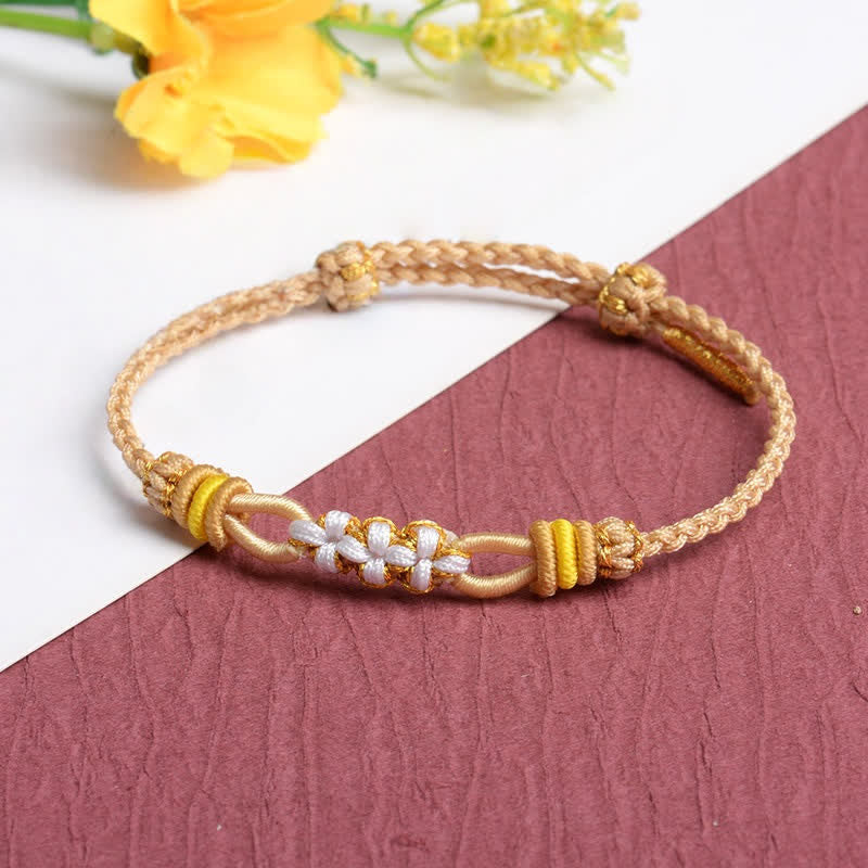 Buddha Stones Pulsera ajustable de la suerte con nudo de flor de durazno hecha a mano - Caqui - Hilo rojo (Protección♥Suerte) - image 1