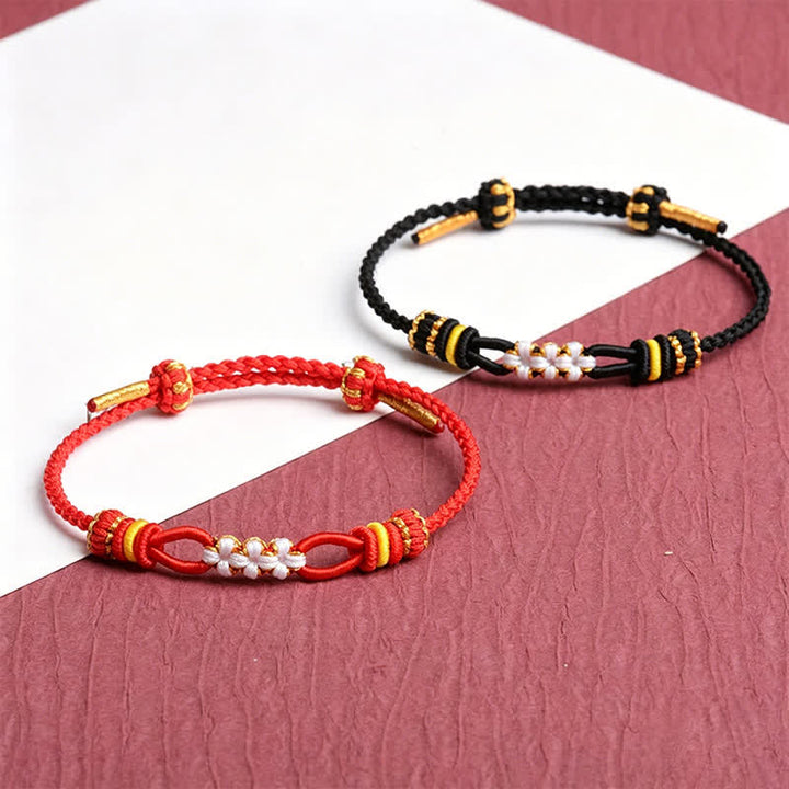 Buddha Stones Pulsera ajustable de la suerte con nudo de flor de durazno hecha a mano - image 7