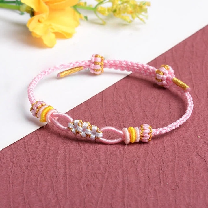 Buddha Stones Pulsera ajustable de la suerte con nudo de flor de durazno hecha a mano - Rosa - Hilo rojo (Protección♥Suerte) - image 2