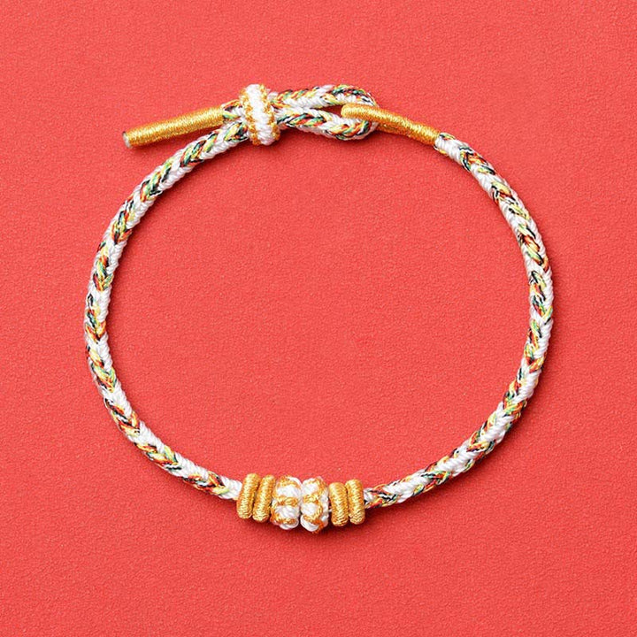 Buddha Stones Pulsera con diseño floral de cuerda trenzada blanca - Blanco - Sin accesorios - image 5