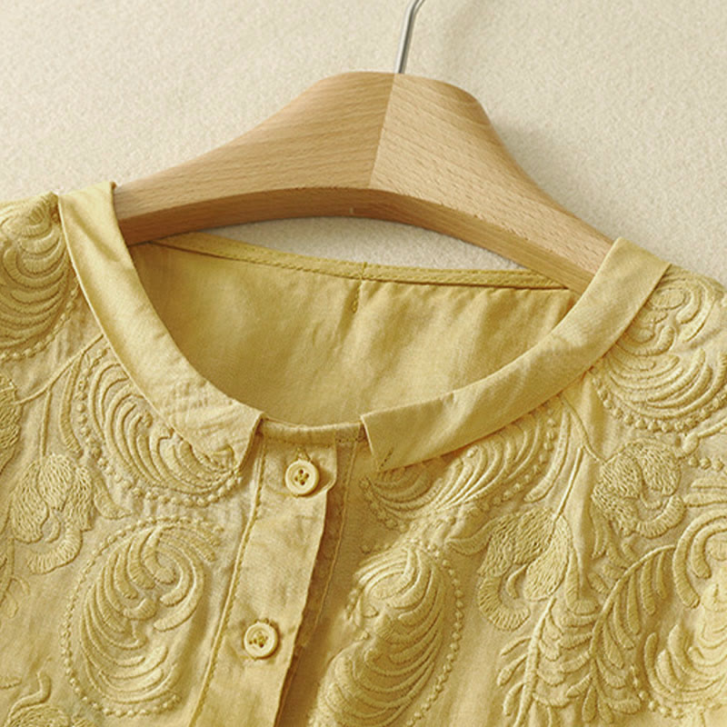 Buddha Stones Camisas de manga tres cuartos para mujer con bordado floral estilo vintage de verano - image 1