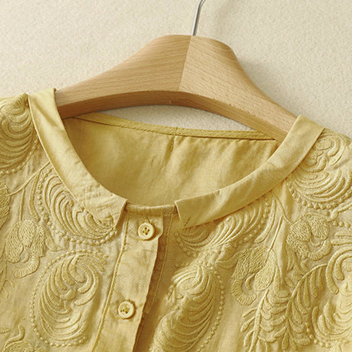 Buddha Stones Camisas de manga tres cuartos para mujer con bordado floral estilo vintage de verano - image 1